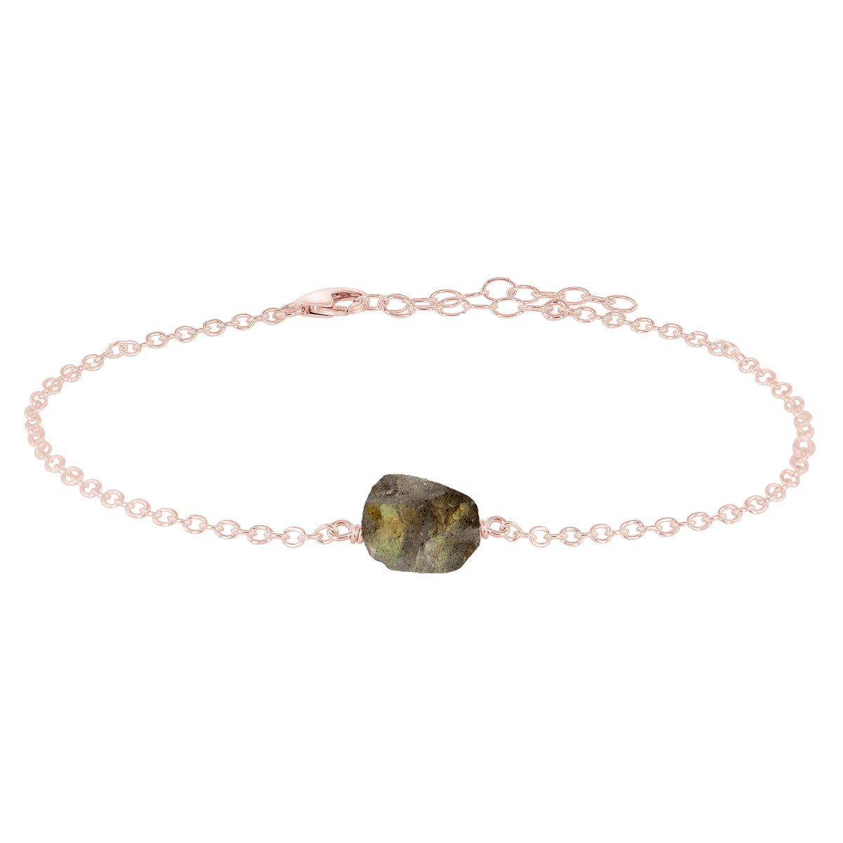 Raw Nugget Anklet - Labradorite - 14K Rose Gold Fill - Luna Tide Handmade Jewellery