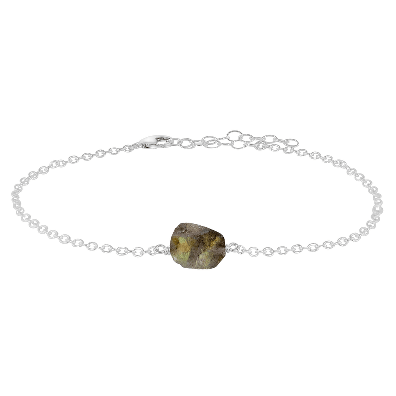 Raw Nugget Anklet - Labradorite - Sterling Silver - Luna Tide Handmade Jewellery