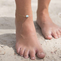 Raw Nugget Anklet - Larimar - 14K Gold Fill - Luna Tide Handmade Jewellery