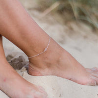 Raw Nugget Anklet - Rose Quartz - Sterling Silver - Luna Tide Handmade Jewellery