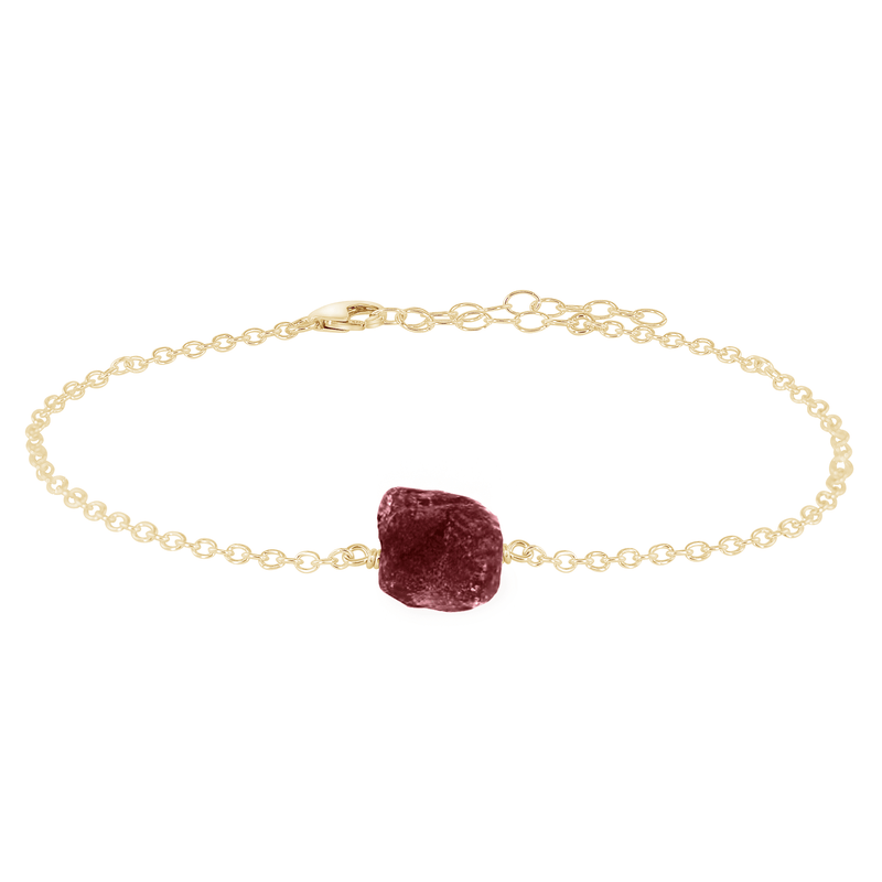 Raw Nugget Anklet - Ruby - 14K Gold Fill - Luna Tide Handmade Jewellery