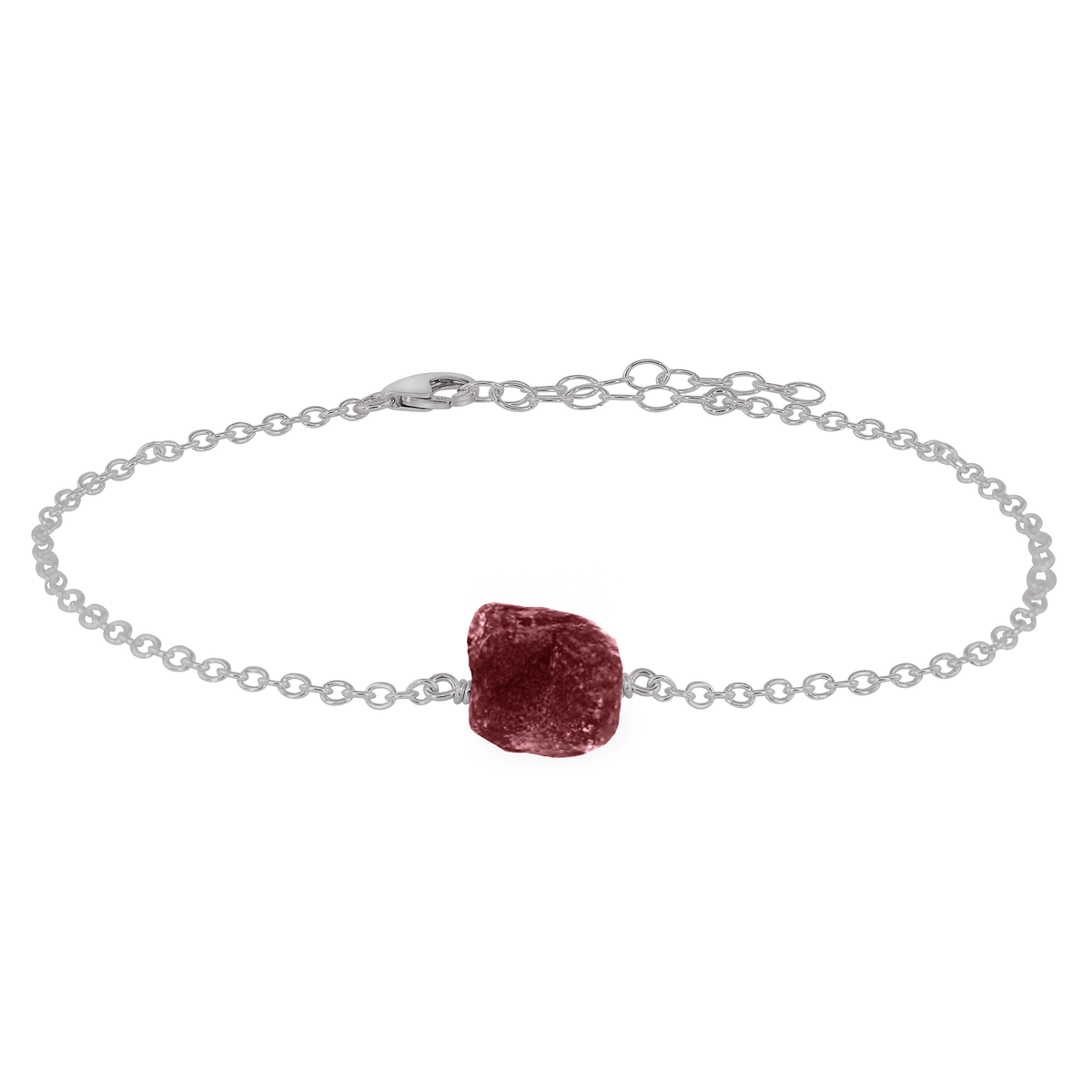 Raw Nugget Anklet - Ruby - Stainless Steel - Luna Tide Handmade Jewellery