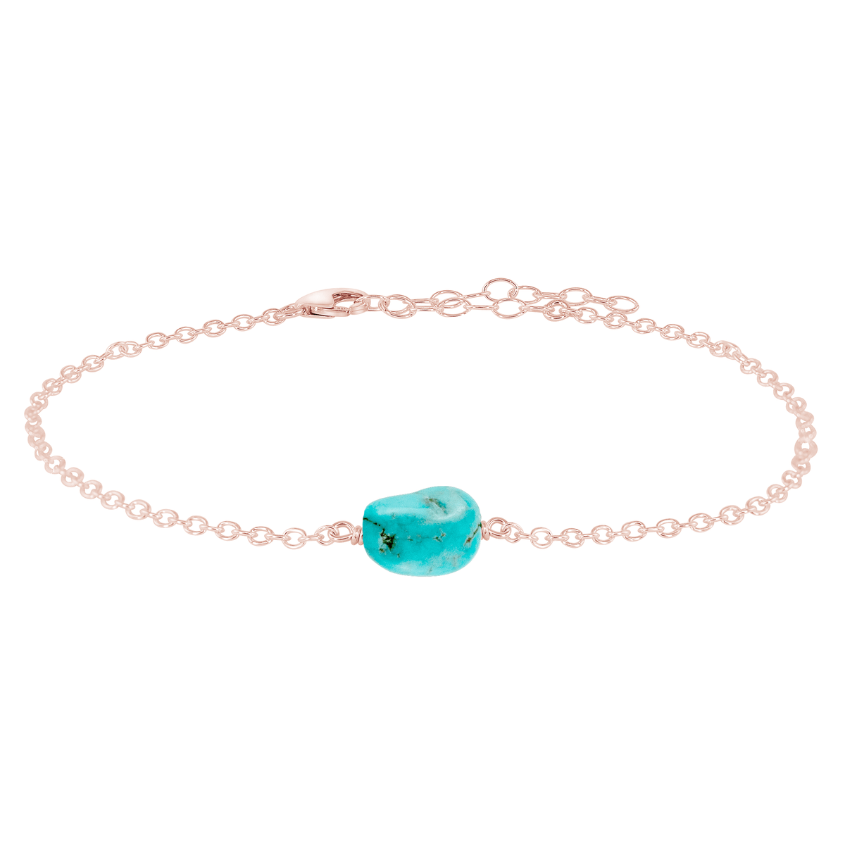 Raw Nugget Anklet - Turquoise - 14K Rose Gold Fill - Luna Tide Handmade Jewellery