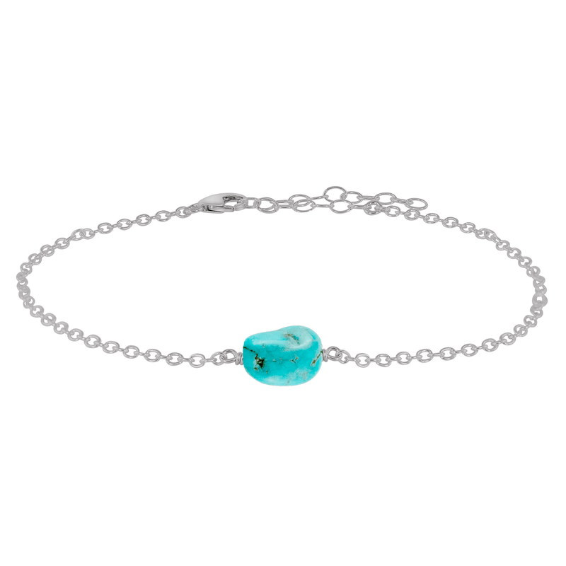 Raw Nugget Anklet - Turquoise - Stainless Steel - Luna Tide Handmade Jewellery