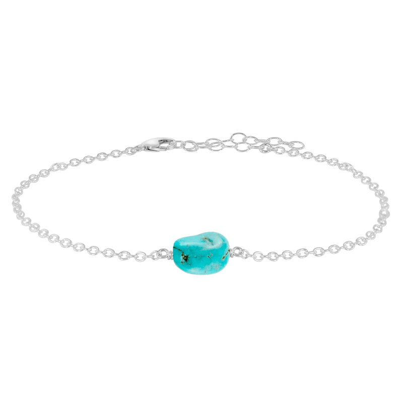 Raw Nugget Anklet - Turquoise - Sterling Silver - Luna Tide Handmade Jewellery