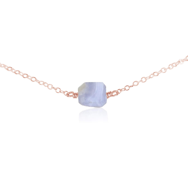 Raw Nugget Choker - Blue Lace Agate - 14K Rose Gold Fill - Luna Tide Handmade Jewellery