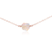 Raw Nugget Choker - Rainbow Moonstone - 14K Rose Gold Fill - Luna Tide Handmade Jewellery
