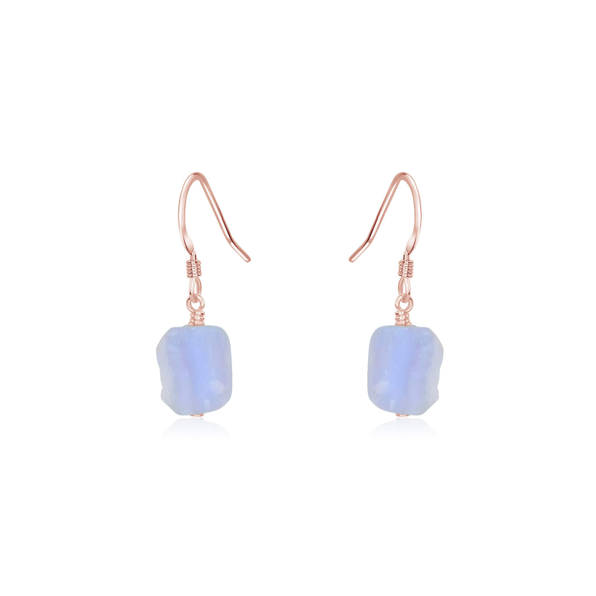 Raw Nugget Earrings - Blue Lace Agate - 14K Rose Gold Fill - Luna Tide Handmade Jewellery