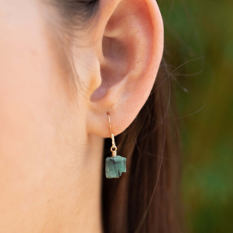 Raw Nugget Earrings - Emerald - 14K Gold Fill - Luna Tide Handmade Jewellery