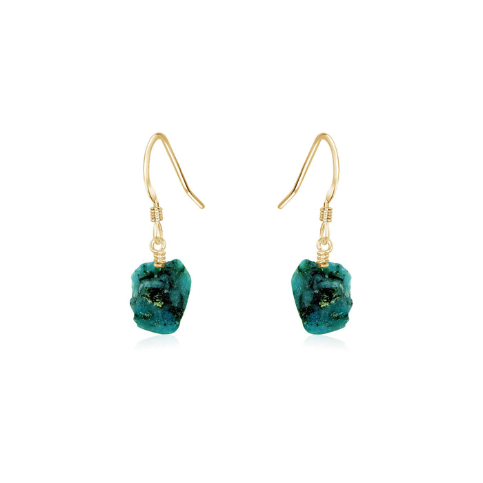 Raw Nugget Earrings - Emerald - 14K Gold Fill - Luna Tide Handmade Jewellery