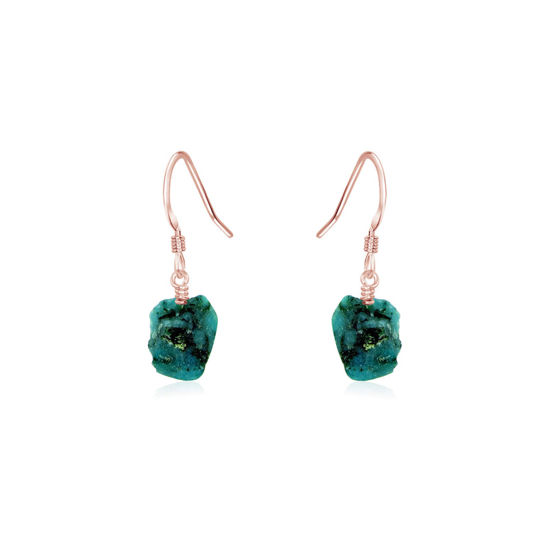 Raw Nugget Earrings - Emerald - 14K Rose Gold Fill - Luna Tide Handmade Jewellery