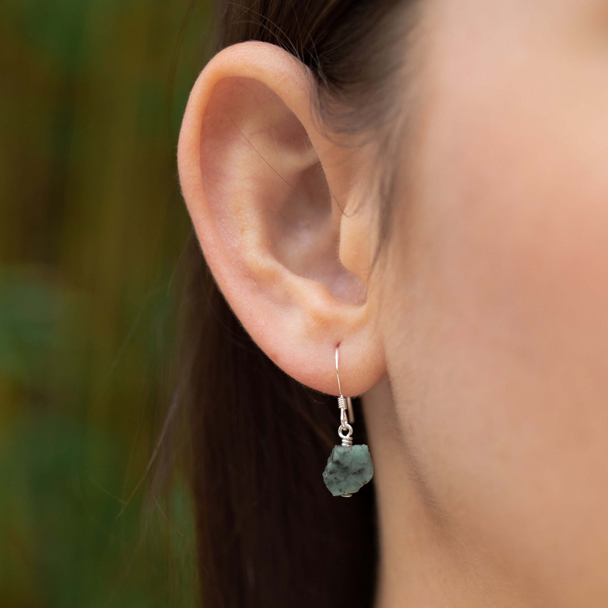 Raw Nugget Earrings - Emerald - Sterling Silver - Luna Tide Handmade Jewellery