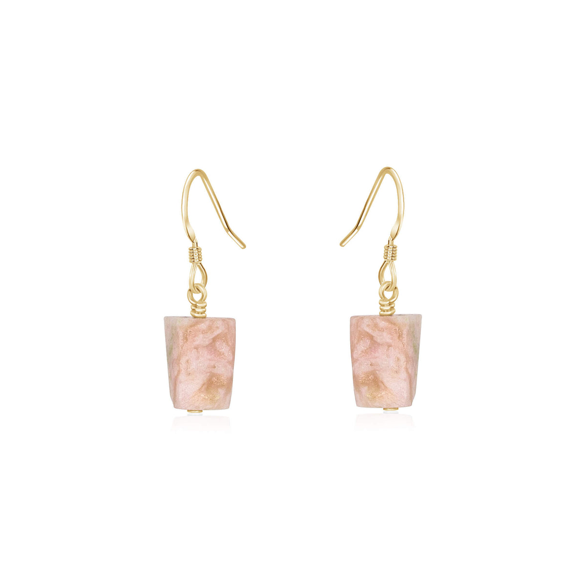 Raw Nugget Earrings - Pink Peruvian Opal - 14K Gold Fill - Luna Tide Handmade Jewellery