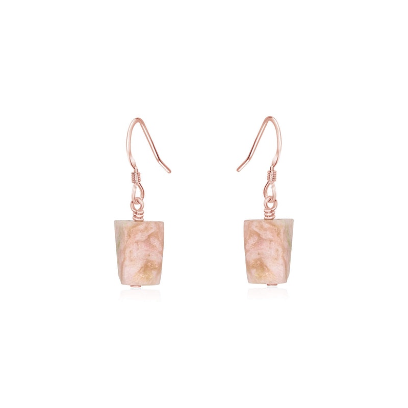 Raw Nugget Earrings - Pink Peruvian Opal - 14K Rose Gold Fill - Luna Tide Handmade Jewellery
