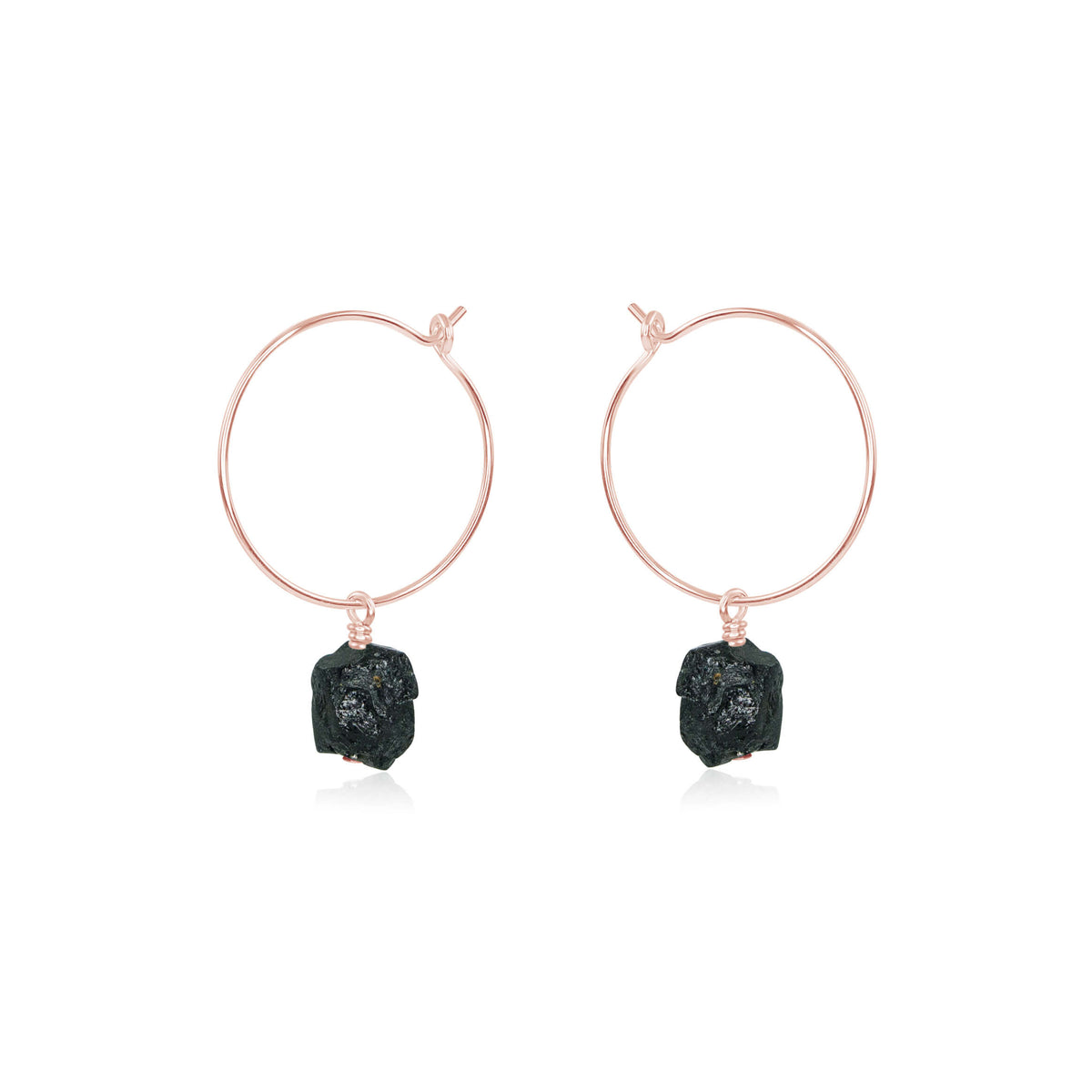 Raw Nugget Hoop Earrings - Black Tourmaline - 14K Rose Gold Fill - Luna Tide Handmade Jewellery