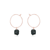 Raw Nugget Hoop Earrings - Black Tourmaline - 14K Rose Gold Fill - Luna Tide Handmade Jewellery