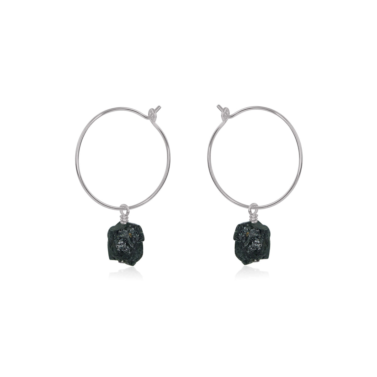 Raw Nugget Hoop Earrings - Black Tourmaline - Stainless Steel - Luna Tide Handmade Jewellery