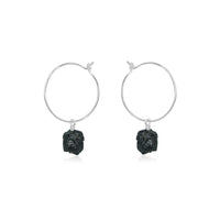 Raw Nugget Hoop Earrings - Black Tourmaline - Sterling Silver - Luna Tide Handmade Jewellery