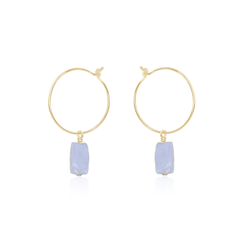 Raw Nugget Hoop Earrings - Blue Lace Agate - 14K Gold Fill - Luna Tide Handmade Jewellery