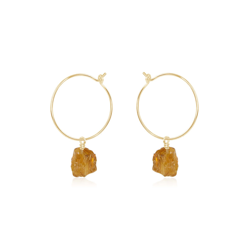 Raw Nugget Hoop Earrings - Citrine - 14K Gold Fill - Luna Tide Handmade Jewellery