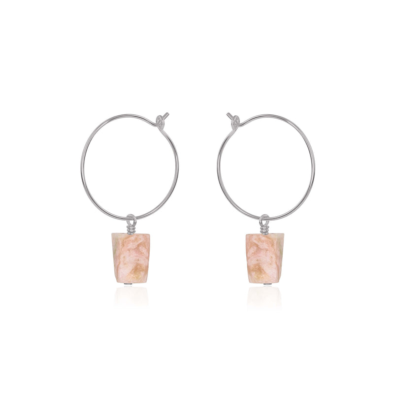Raw Nugget Hoop Earrings - Pink Peruvian Opal - Stainless Steel - Luna Tide Handmade Jewellery