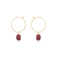 Raw Nugget Hoop Earrings - Ruby - 14K Gold Fill - Luna Tide Handmade Jewellery