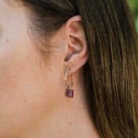 Raw Nugget Hoop Earrings - Ruby - Sterling Silver - Luna Tide Handmade Jewellery