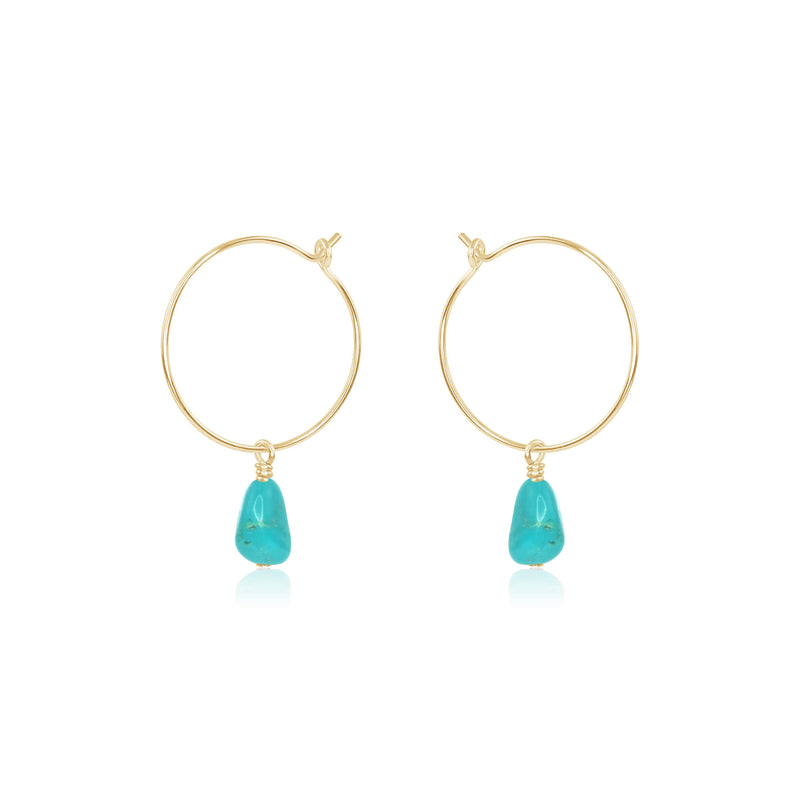 Raw Nugget Hoop Earrings - Turquoise - 14K Gold Fill - Luna Tide Handmade Jewellery