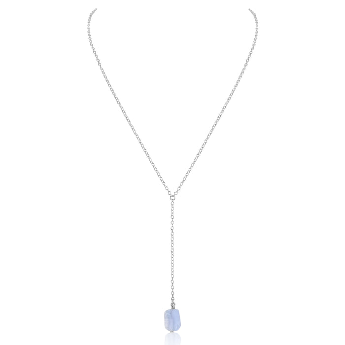 Raw Nugget Lariat - Blue Lace Agate - Sterling Silver - Luna Tide Handmade Jewellery