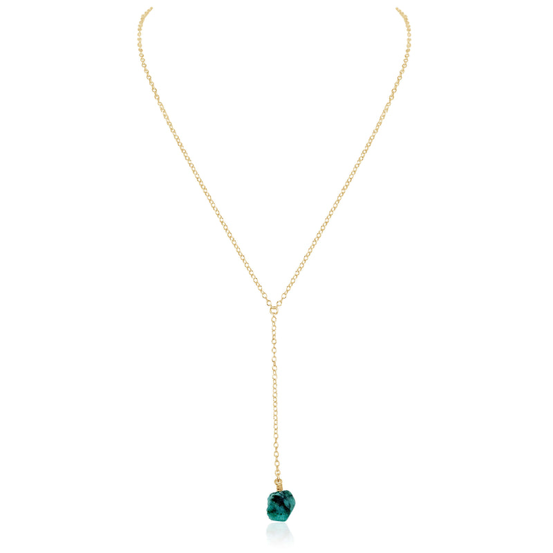 Raw Nugget Lariat - Emerald - 14K Gold Fill - Luna Tide Handmade Jewellery
