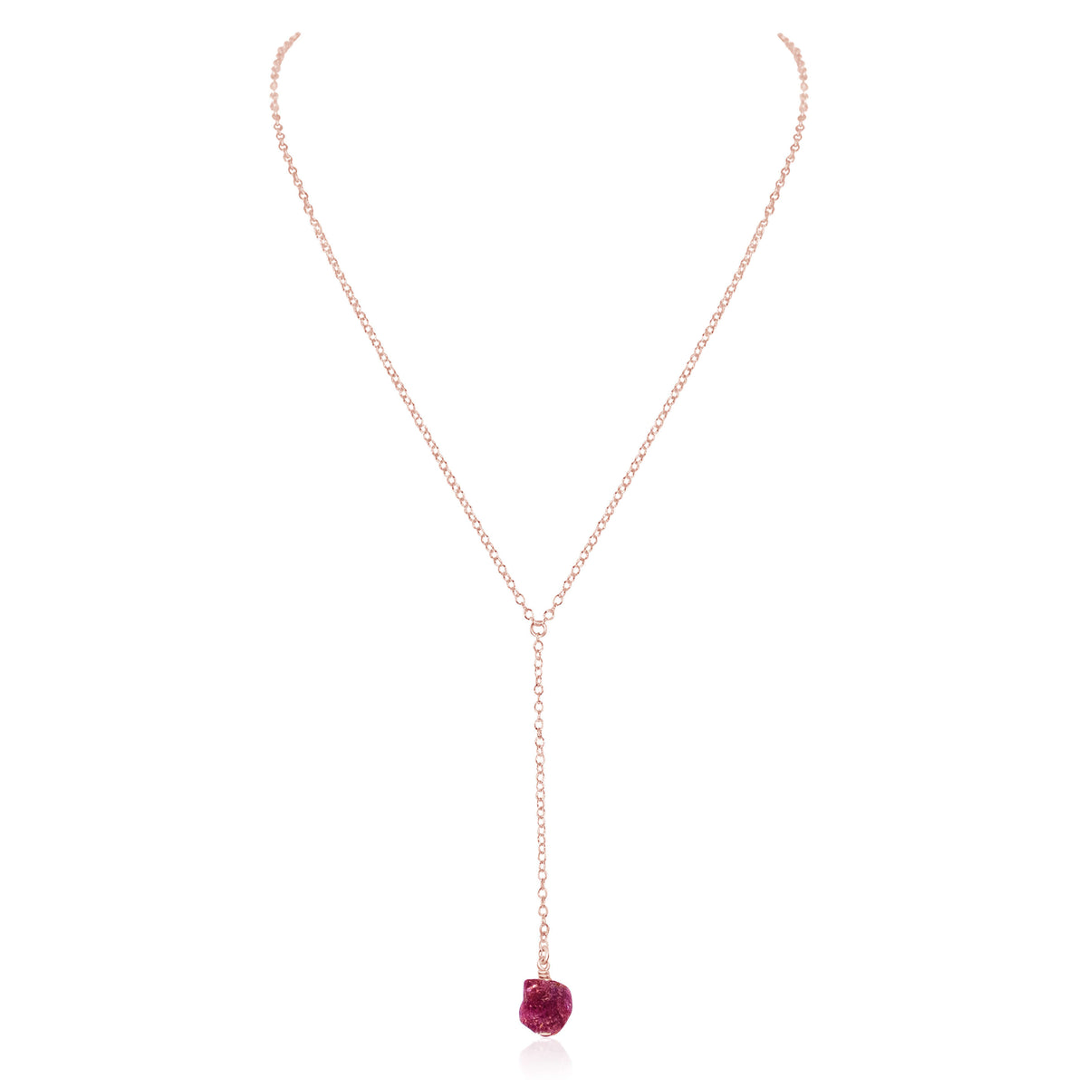 Raw Nugget Lariat - Ruby - 14K Rose Gold Fill - Luna Tide Handmade Jewellery