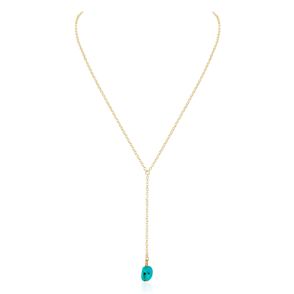 Raw Nugget Lariat - Turquoise - 14K Gold Fill - Luna Tide Handmade Jewellery