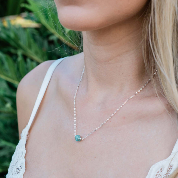 Raw Nugget Necklace - Apatite - Sterling Silver - Luna Tide Handmade Jewellery