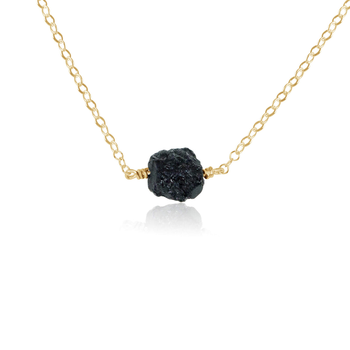Raw Nugget Necklace - Black Tourmaline - 14K Gold Fill - Luna Tide Handmade Jewellery