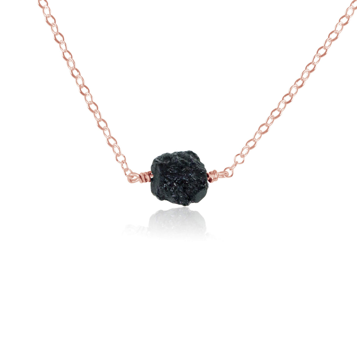 Raw Nugget Necklace - Black Tourmaline - 14K Rose Gold Fill - Luna Tide Handmade Jewellery