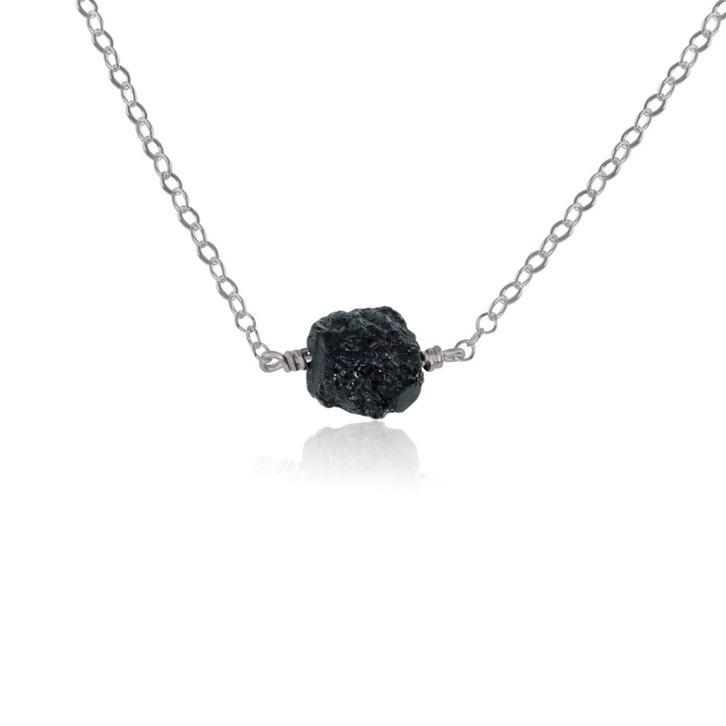 Raw Nugget Necklace - Black Tourmaline - Stainless Steel - Luna Tide Handmade Jewellery