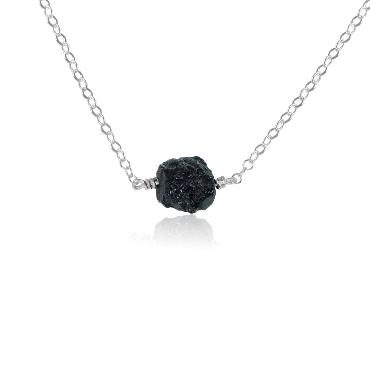 Raw Nugget Necklace - Black Tourmaline - Sterling Silver - Luna Tide Handmade Jewellery
