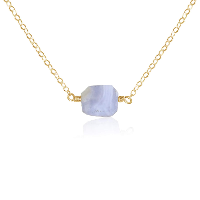 Raw Nugget Necklace - Blue Lace Agate - 14K Gold Fill - Luna Tide Handmade Jewellery