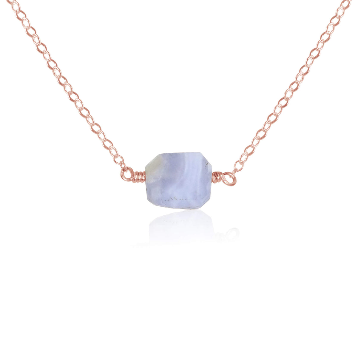 Raw Nugget Necklace - Blue Lace Agate - 14K Rose Gold Fill - Luna Tide Handmade Jewellery