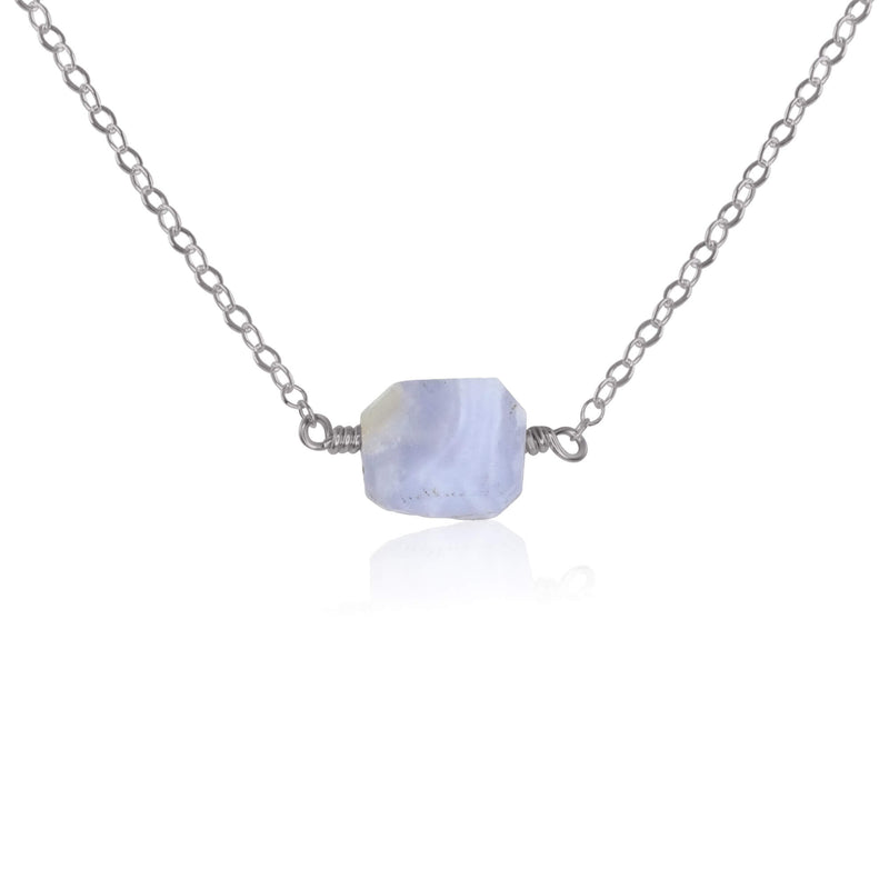 Raw Nugget Necklace - Blue Lace Agate - Stainless Steel - Luna Tide Handmade Jewellery