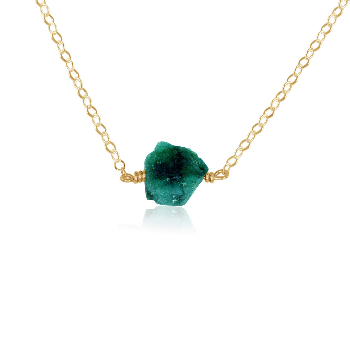 Raw Nugget Necklace - Emerald - 14K Gold Fill - Luna Tide Handmade Jewellery