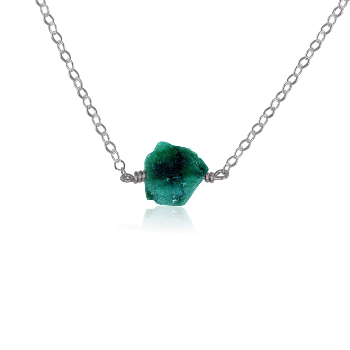 Raw Nugget Necklace - Emerald - Stainless Steel - Luna Tide Handmade Jewellery