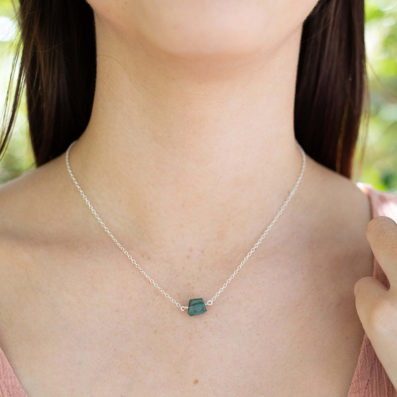 Raw Nugget Necklace - Emerald - Sterling Silver - Luna Tide Handmade Jewellery