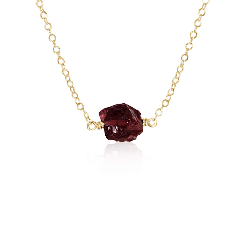 Raw Nugget Necklace - Garnet - 14K Gold Fill - Luna Tide Handmade Jewellery