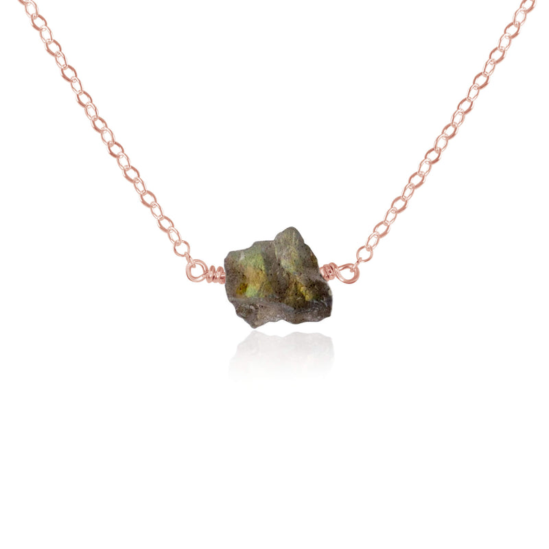 Raw Nugget Necklace - Labradorite - 14K Rose Gold Fill - Luna Tide Handmade Jewellery