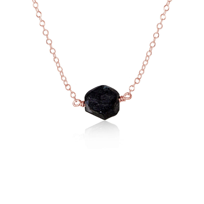 Raw Nugget Necklace - Obsidian - 14K Rose Gold Fill - Luna Tide Handmade Jewellery