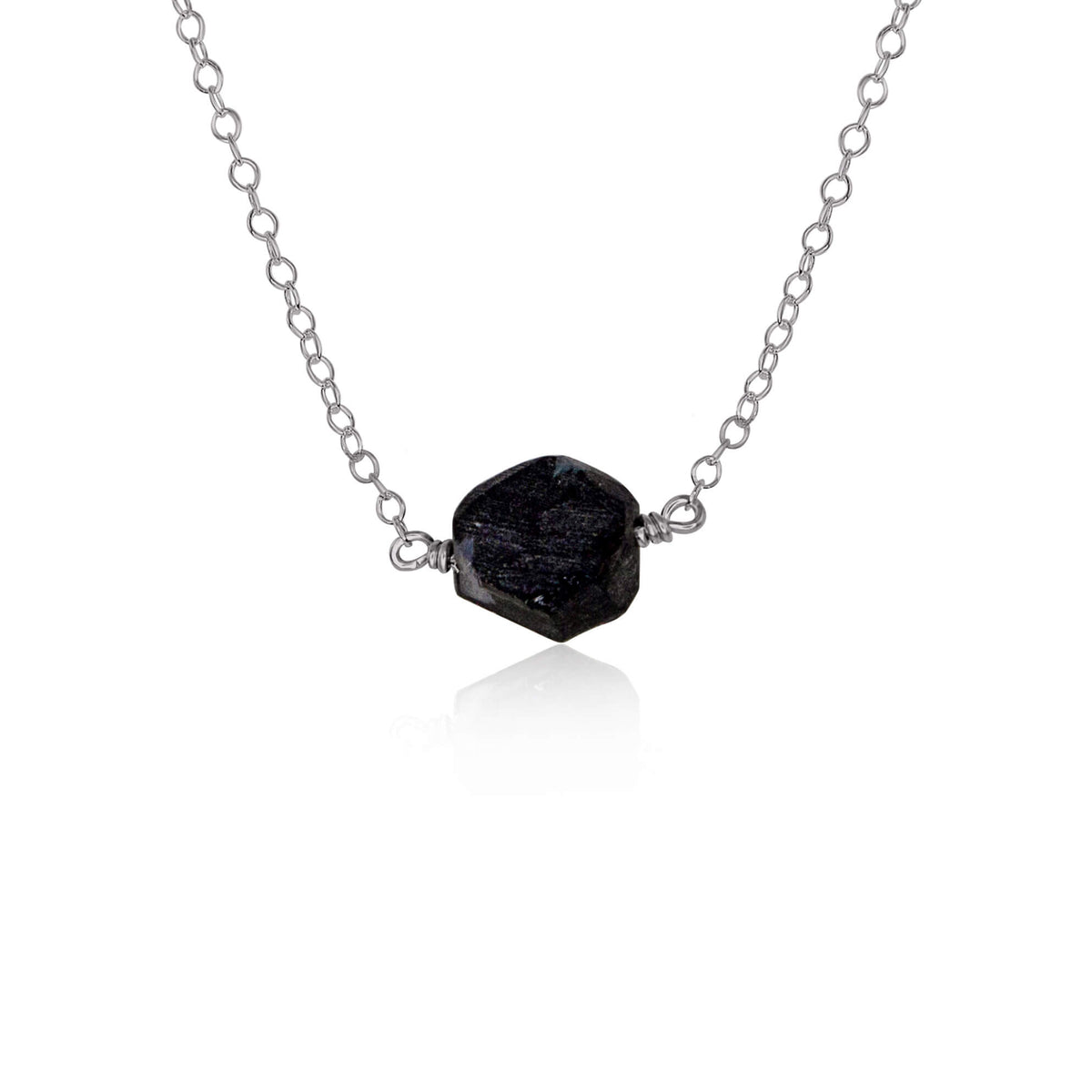 Raw Nugget Necklace - Obsidian - Stainless Steel - Luna Tide Handmade Jewellery