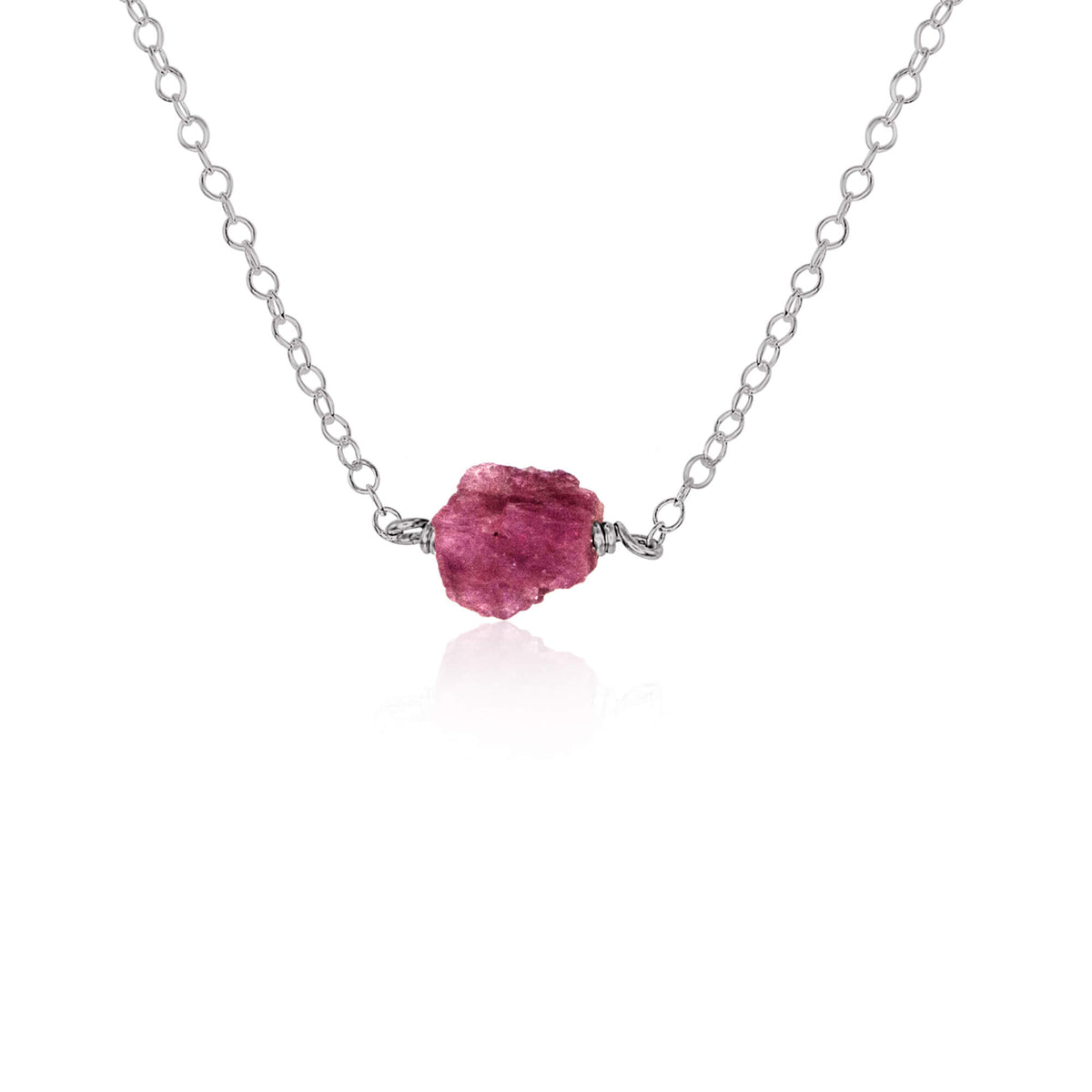 Raw Nugget Necklace - Pink Tourmaline - Stainless Steel - Luna Tide Handmade Jewellery