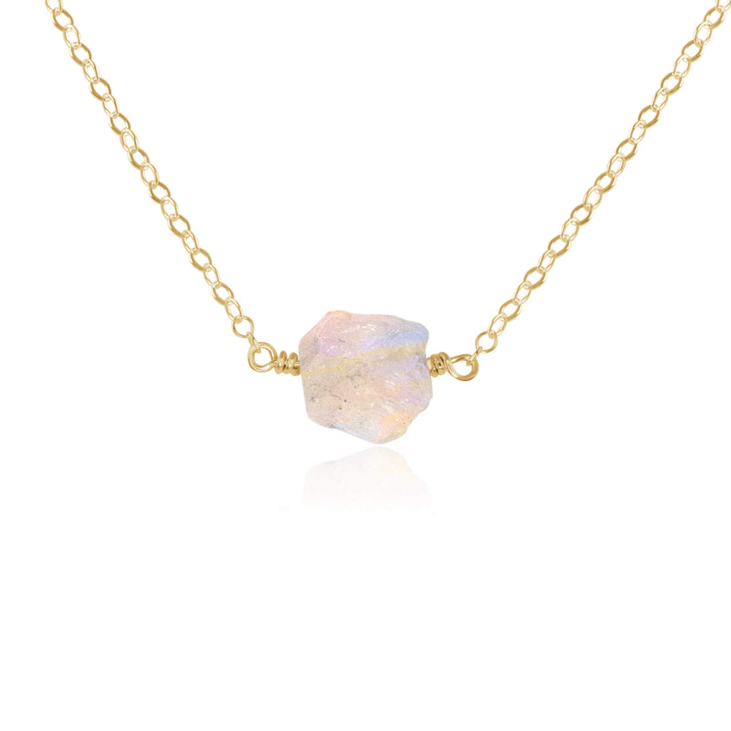 Raw Nugget Necklace - Rainbow Moonstone - 14K Gold Fill - Luna Tide Handmade Jewellery