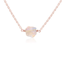 Raw Nugget Necklace - Rainbow Moonstone - 14K Rose Gold Fill - Luna Tide Handmade Jewellery